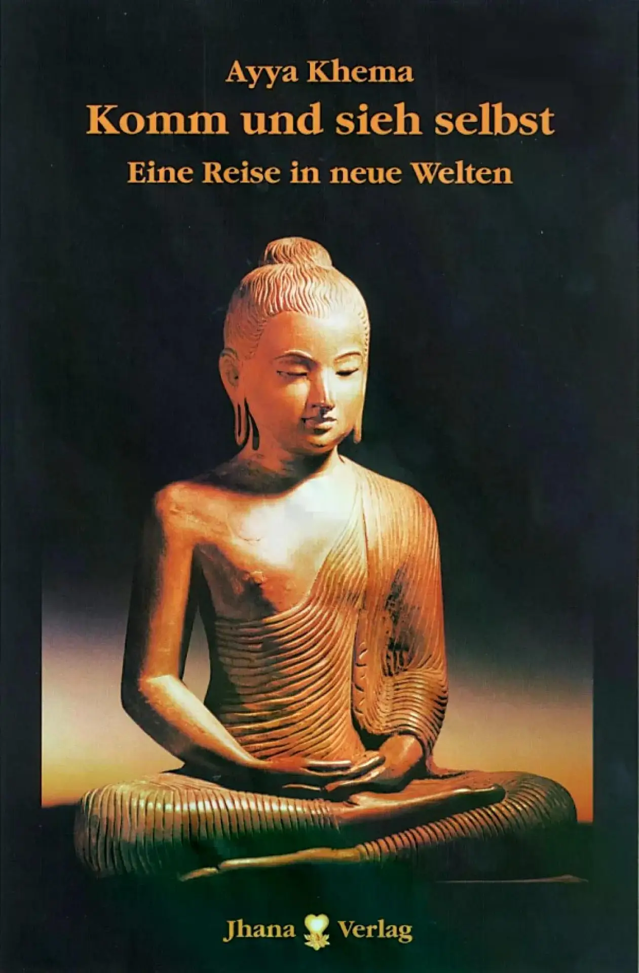 Buchcover mit meditierender Buddhafigur und Titel.